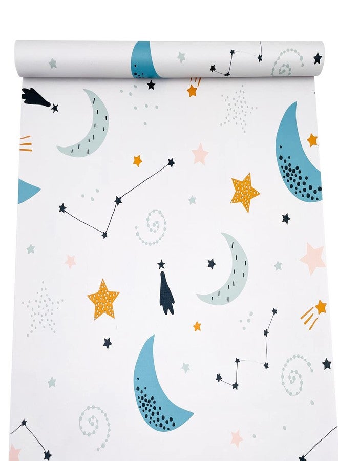 Yifasy Drawer Shelf Liner Moon Stars Self-Adhesive Furniture Inner Lining Paper Sheet Removable Kids Wallpaper Roll 118x18 Inch - Image 1